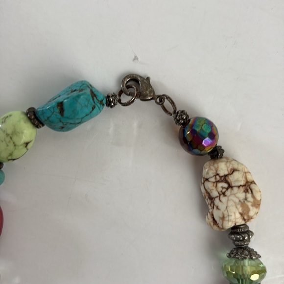 Mixed stone beaded lobster clip necklace turquoise tigers eye coral clear - Picture 8 of 15